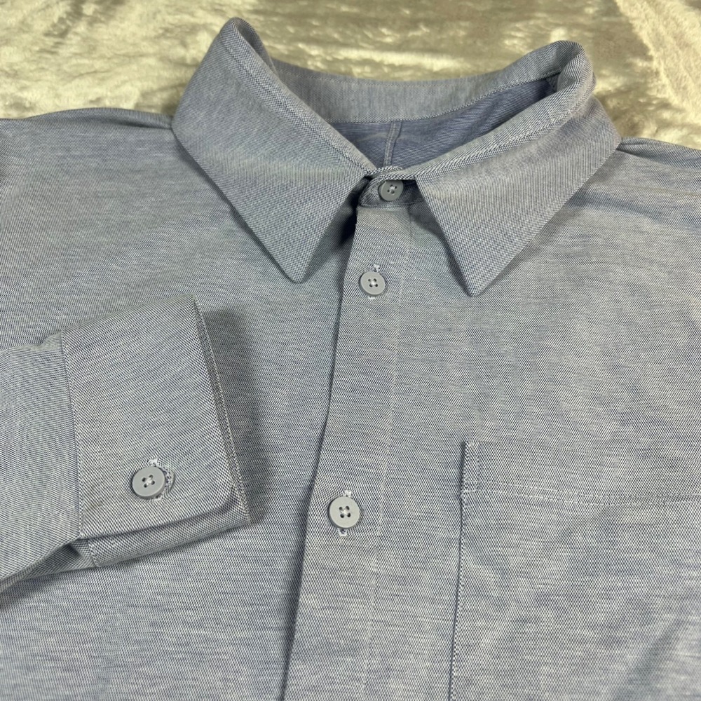 Lululemon Men's XL Button Down Long‎ Sleeve Shirt Blue Heathered Tech Pocket